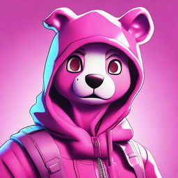 Close-up of an upset Fortnite's Cuddle Team Leader, rendered in 2D outline animated style with expressive eyes and vibrant colors.