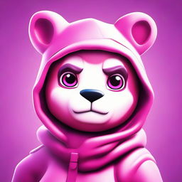 Close-up of an upset Fortnite's Cuddle Team Leader, rendered in 2D outline animated style with expressive eyes and vibrant colors.