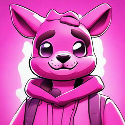 Close-up of an upset Fortnite's Cuddle Team Leader, rendered in 2D outline animated style with expressive eyes and vibrant colors.