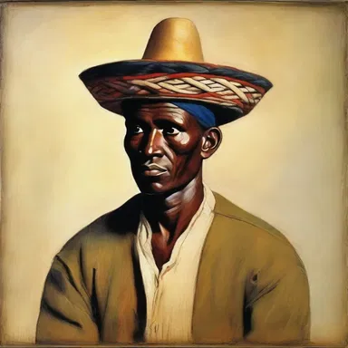 The painting depicted a man wearing a traditional hat with stylish earlaps.