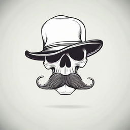 Draw a skull with a stylish, distinctive mustache providing a unique and interesting combination of morbidity and humor.