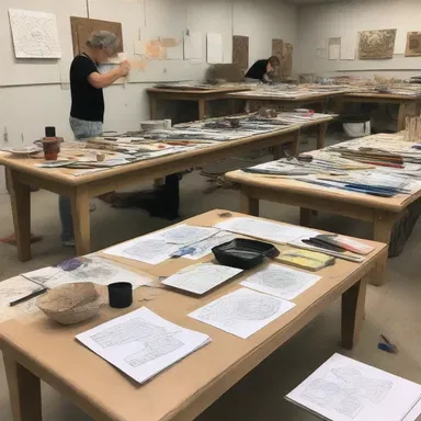 The artist's workshop was filled with familiarizing tools and materials for creating their masterpieces.
