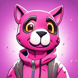 Close-up of Fortnite's Cuddle Team Leader looking upset, presented in 2D outline animated style with expressive eyes and a vibrant color scheme.