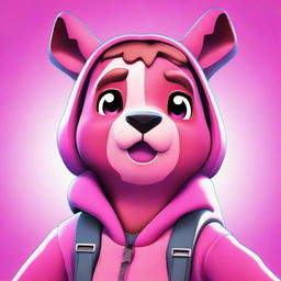 Close-up of Fortnite's Cuddle Team Leader looking upset, presented in 2D outline animated style with expressive eyes and a vibrant color scheme.