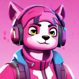 Close-up of Fortnite's Cuddle Team Leader looking upset, presented in 2D outline animated style with expressive eyes and a vibrant color scheme.