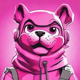 2D outline animated style close-up of Fortnite's Cuddle Team Leader looking upset, showcasing expressive eyes and vibrant pink colors.