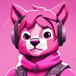 2D outline animated style close-up of Fortnite's Cuddle Team Leader looking upset, showcasing expressive eyes and vibrant pink colors.