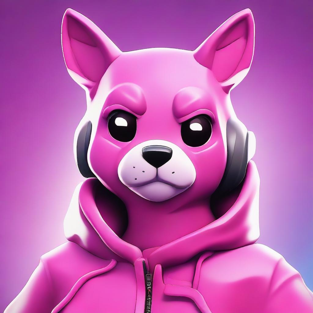 Close-up view of upset Fortnite's Cuddle Team Leader, rendered in 2D outline animated style highlighting expressive eyes and vibrant colors.