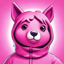 Close-up view of upset Fortnite's Cuddle Team Leader, rendered in 2D outline animated style highlighting expressive eyes and vibrant colors.