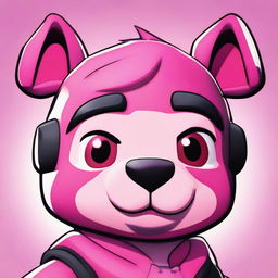 Close up, 2D outline animated style depiction of Fortnite's Cuddle Team Leader looking upset, showcasing expressive eyes and vibrant colors.