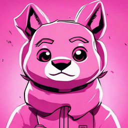 Close up, 2D outline animated style depiction of Fortnite's Cuddle Team Leader looking upset, showcasing expressive eyes and vibrant colors.