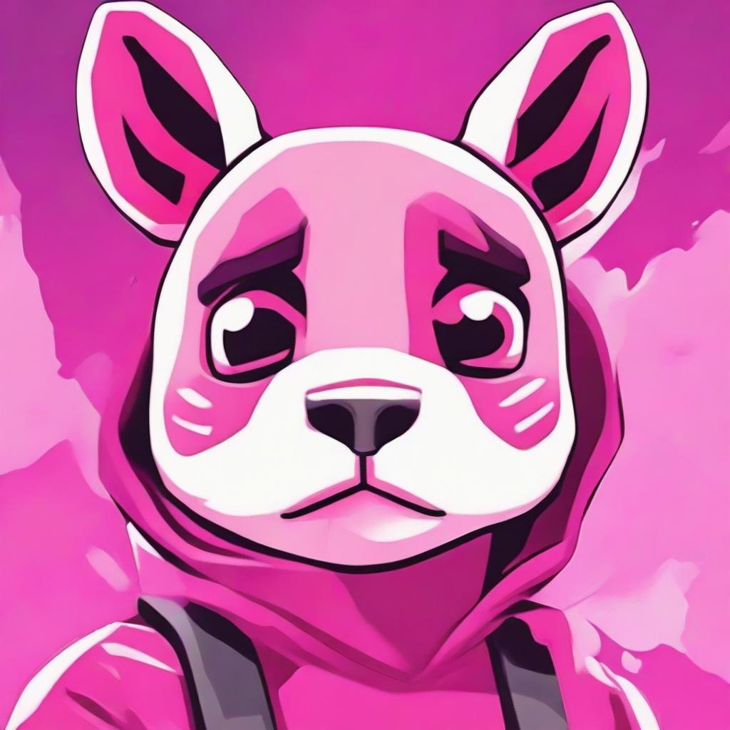 Depict a close-up of an upset Fortnite's Cuddle Team Leader, in a 2D outline animated style, highlighting vibrant colors and expressive eyes.