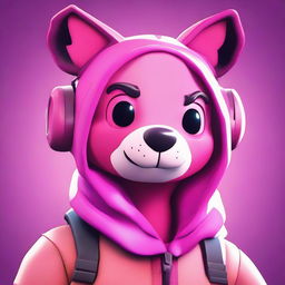 Close-up of an upset Fortnite's Cuddle Team Leader, rendered in 2D outline animated style highlighting expressive eyes and vibrant colors.