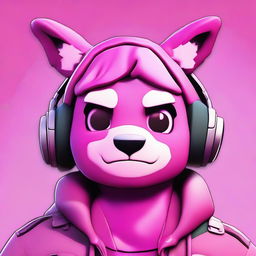 Close-up of an upset Fortnite's Cuddle Team Leader, rendered in 2D outline animated style highlighting expressive eyes and vibrant colors.