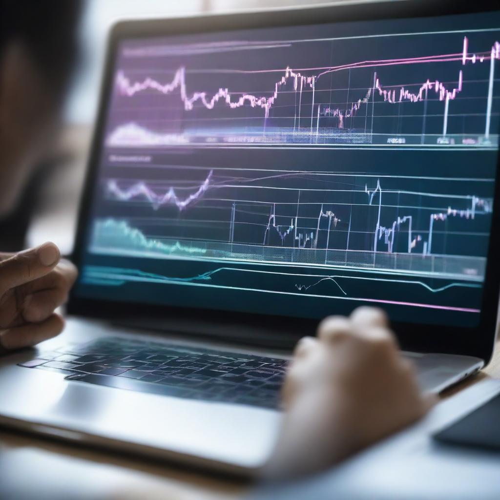 A person signing up for a share market course online, surrounded by stock market charts on a futuristic holographic interface.