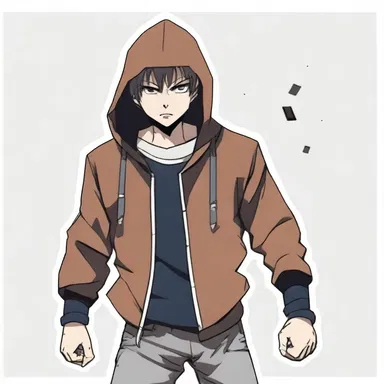 The anime character transformed into a mugger, threatening the protagonist to give up their valuable possessions.