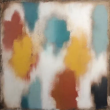 The artist used various shades of paint to create a soilure effect on the canvas, giving the artwork a distressed appearance.