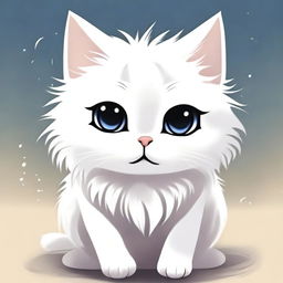 A high-quality digital art image featuring a small, fluffy cat with a sad expression