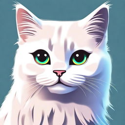 A high-quality digital art image featuring a small, fluffy cat with a sad expression