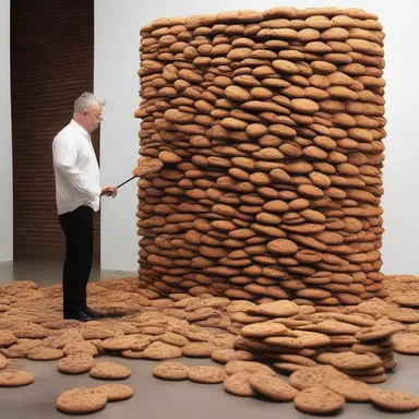 In his groundbreaking performance art piece, the artist symbolically went through a mountain of cookies as a commentary on society's excessive consumption.