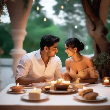 During their candlelit dinner, the couple passionately went through a mesmerizing spread of delicacies, lost in each other's company.