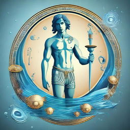 A digital avatar of a young man representing the Aquarius zodiac sign, with characteristic water-bearer elements incorporated in the design.