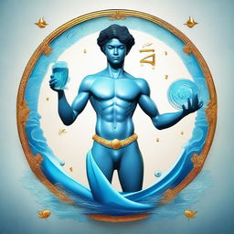 A digital avatar of a young man representing the Aquarius zodiac sign, with characteristic water-bearer elements incorporated in the design.