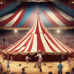 Generate a 1080x1920 pixels, 4k photo-realistic image of people performing various activities in a circus.