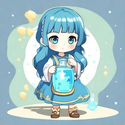 A charming and adorable anime character representing the Aquarius zodiac sign, with a water jug as part of their outfit or prop.