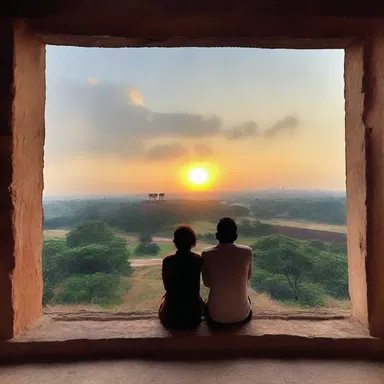 They sat together on top of the fort, watching the sunset and enjoying the romantic view.