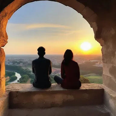 They sat together on top of the fort, watching the sunset and enjoying the romantic view.
