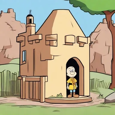 In the cartoon show, the character lives in a fort and defends it against villains.