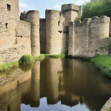 The castle was fortified with thick stone walls and a moat.