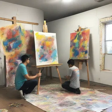 The artist fort up in their studio to create their masterpiece.