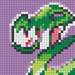 A 32x32 pixel art image featuring a Gardevoir with green hair, a red chest spike, and a white body against a purple background