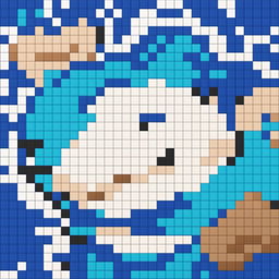 A 32x32 pixel art image of Snorlax from Pokemon, showcasing its distinctive features in various shades of blue