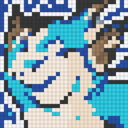 A 32x32 pixel art image of Snorlax from Pokemon, showcasing its distinctive features in various shades of blue