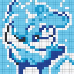 A 32x32 pixel art image of a whimsical bubble penguin in vibrant blue and white