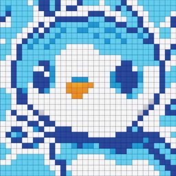 A 32x32 pixel art image of a whimsical bubble penguin in vibrant blue and white