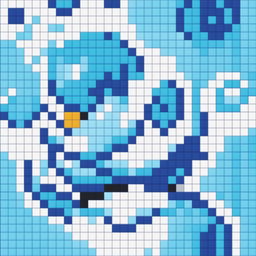 A 32x32 pixel art image of a whimsical bubble penguin in vibrant blue and white