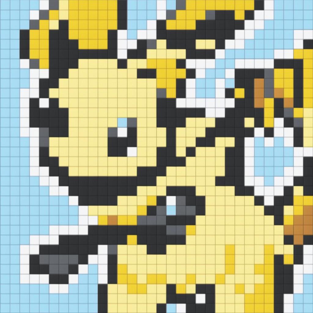 A 32x32 pixel art image of the Pokemon character Pichu, set against a light blue background