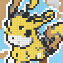 A 32x32 pixel art image of the Pokemon character Pichu, set against a light blue background