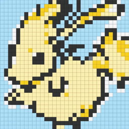 A 32x32 pixel art image of the Pokemon character Pichu, set against a light blue background