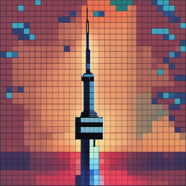 A 32x32 pixel art digital image of the CN Tower