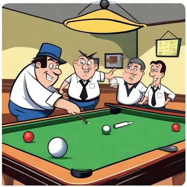 In the cartoon, during the billiard game between the characters, they comically keep score with a billiard marker that comes to life and jumps around the table.