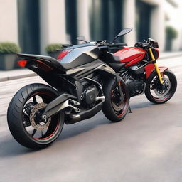 A 3D render of a Chevrolet Camaro alongside a Yamaha MT15 motorcycle.