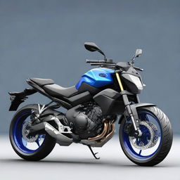 3D model of Yamaha MT15 motorcycle, with a realistic representation of Darshan Raval standing next to it.