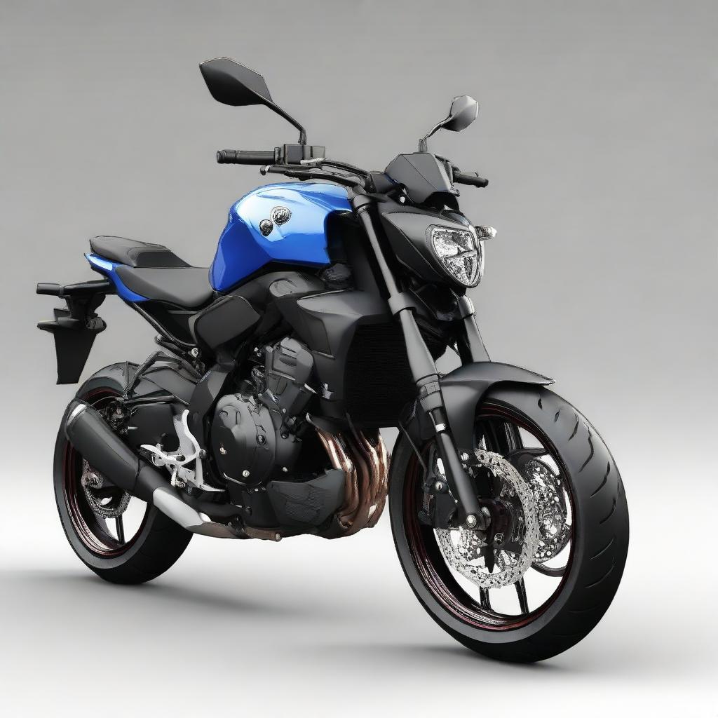 3D model of Yamaha MT15 motorcycle, with a realistic representation of Darshan Raval standing next to it.