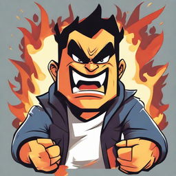 Cartoon-style character with a gaming theme, expressing anger. His head is literally ablaze, emphasizing his hot-headed temperament.