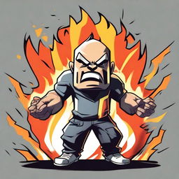 Cartoon-style character with a gaming theme, expressing anger. His head is literally ablaze, emphasizing his hot-headed temperament.